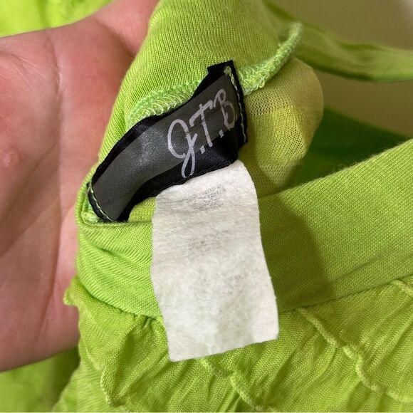 Y2K J.T.B. Green Squareneck Ruffled Blouse Sz L Festival 2000s Baddie Lagonlook - Picture 5 of 5